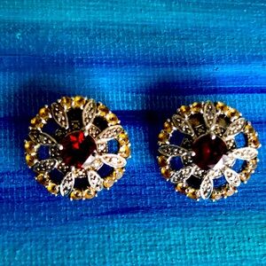 Sterling silver Red crystal stone rhinestones, gold/crystal. 925 silver